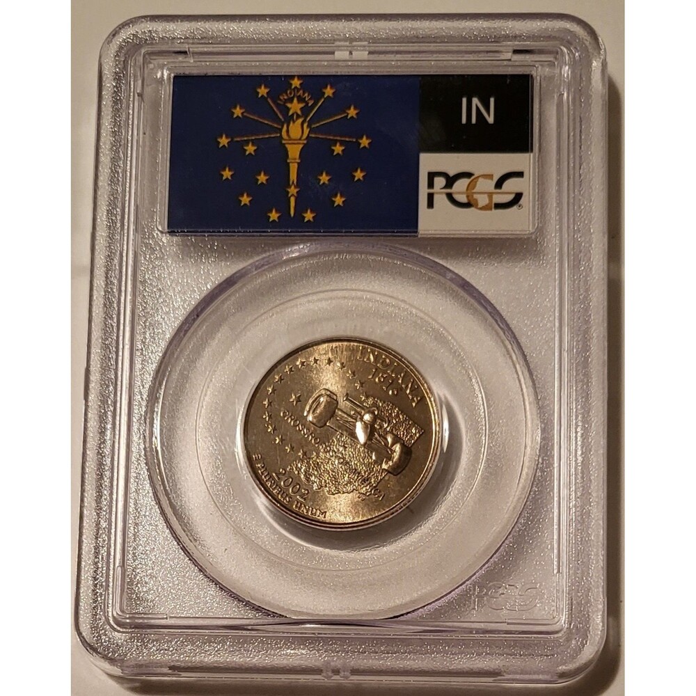 2002 P Indiana State Quarter MS67 PCGS Flag Label Toning